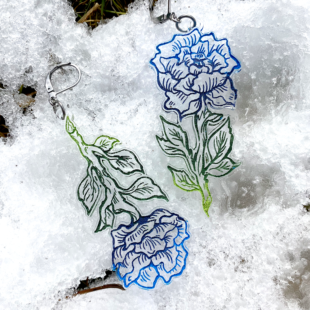 Blue Rose Earrings